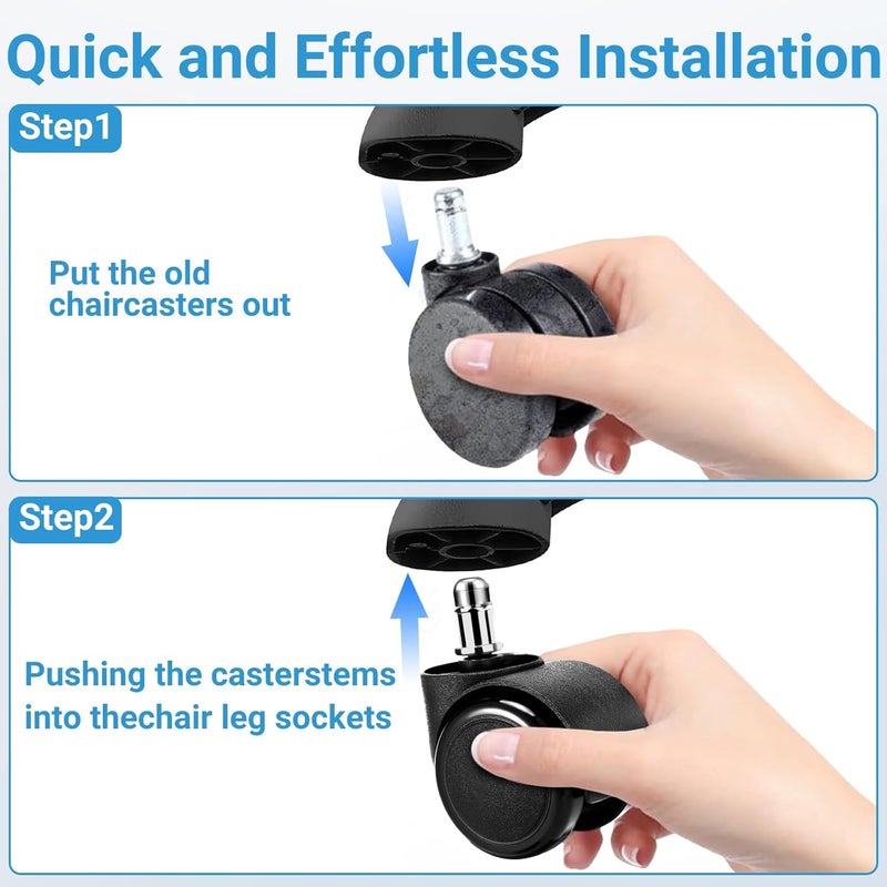ZKJAYOE 2 Inch Office Chair Casters Wheels Heavy Duty, 5 pcs Chair Wheel Replacement, Mute Rubber Rotating Desk Chair Wheels for All Floor, Smooth & Quiet Caster, Universal Standard Stem Size Fits 99% - Image 5